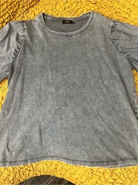 YEST Washed Gray Puff-Sleeve Tunic Top NWOT
